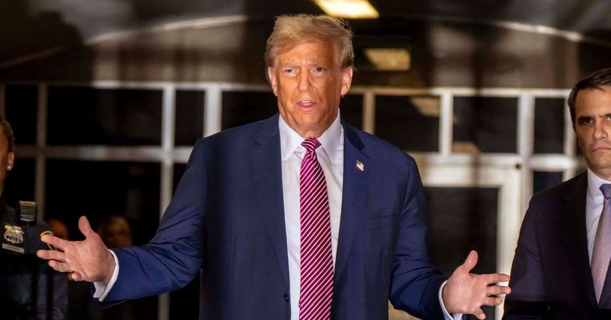 Former US President Donald Trump speaks to the media at the end of the day during his criminal trial as jury selection continues at Manhattan Criminal Court on April 19, 2024, in New York City (Getty Images)