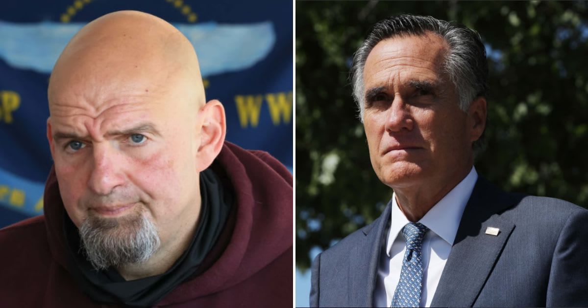 John Fetterman (D-Pa.) backed calls for retiring Sen Mitt Romney (R-Utah) to become the next president of Harvard University (Getty Images)