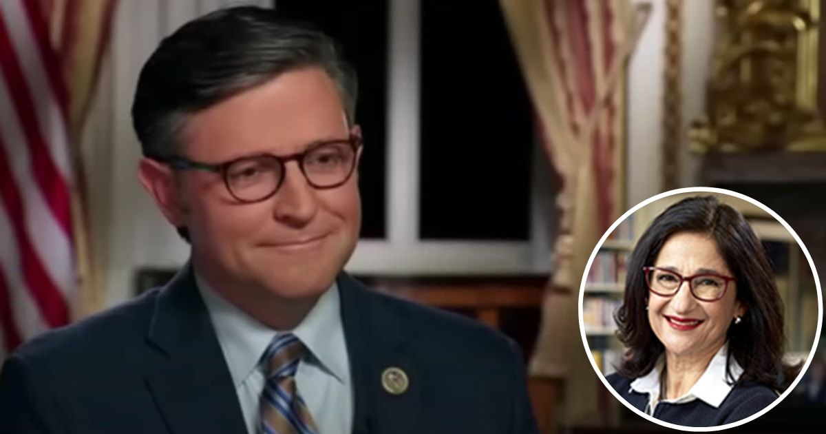 House Speaker Mike Johnson called for the resignation of Columbia University President Minouche Shafik over the pro-Palestinian student protests on campus on Wednesday, April 24, 2024 (SpeakerMikeJohnson/YouTube, president.columbia.edu)