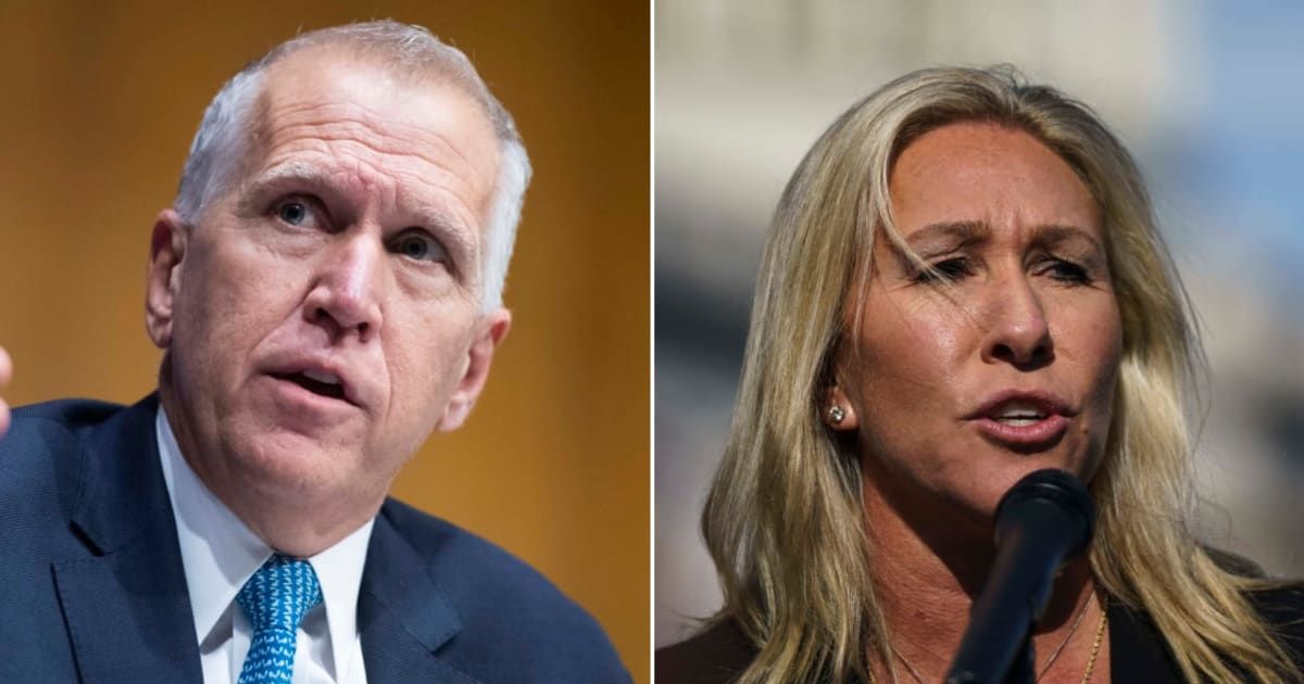Republican Sen Thom Tillis accused MAGA Representative Marjorie Taylor Greene for 'dragging our brand down' (Getty Images)