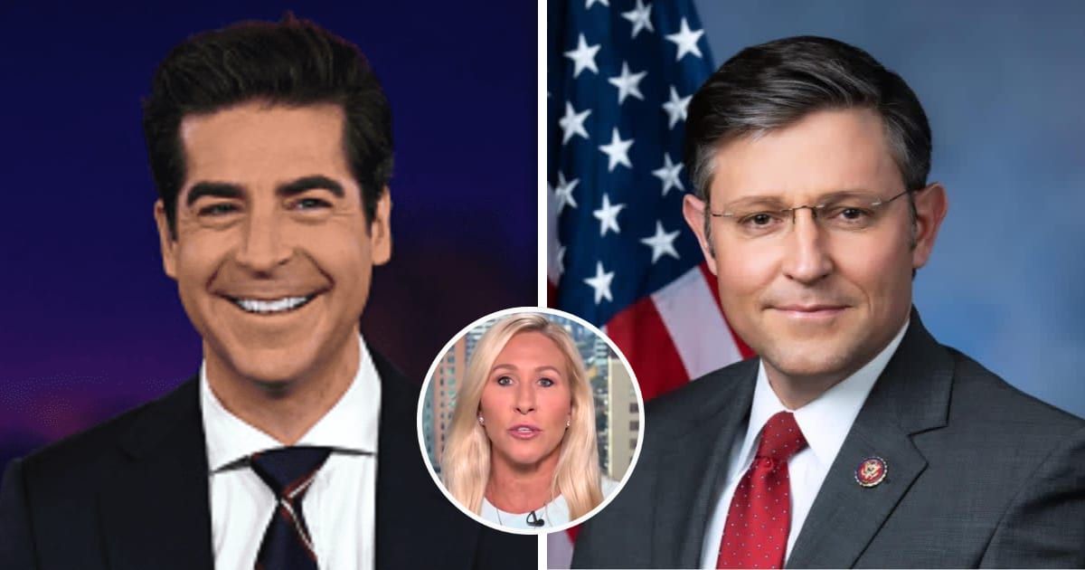 Jesse Watters asked Mike Johnson about Marjorie Taylor Greene (Getty Images)