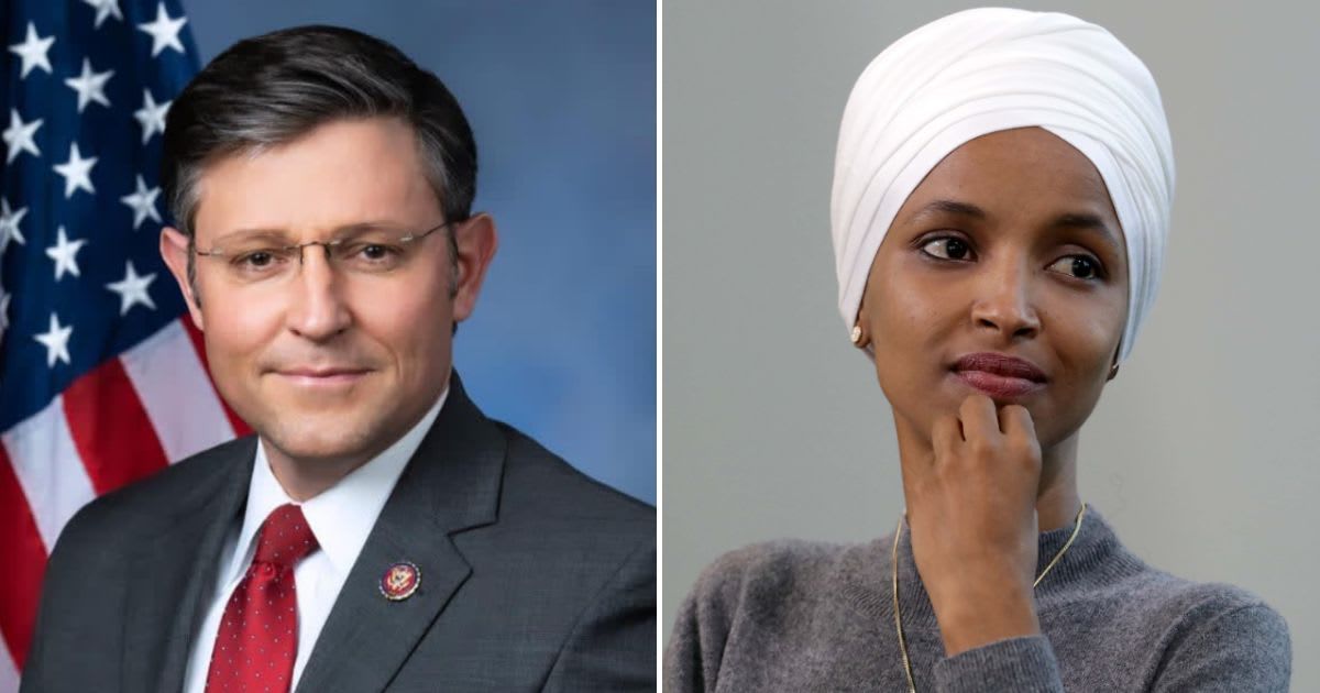 Speaker Mike Johnson appeared on the ‘Brian Kilmeade Show’ and addressed Rep Ilhan Omar's (D-Minn.) claims about his visit to Columbia University (Speaker Mike Johnson/FB, Getty Images)