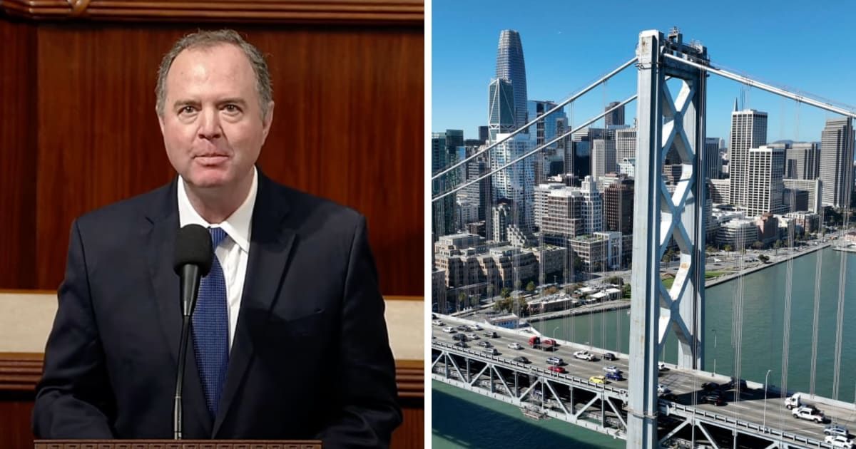 Senatorial candidate Adam Schiff's luggage was stolen by car burglars in San Francisco (Adam Schiff/YouTube, Getty Images)