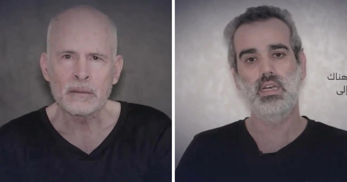 Omri Miran (R), 47, and Keith Siegel (L), a 64-year-old American and Israeli citizen, were prominently featured in the video released by Hamas (X/@BarakRavid)