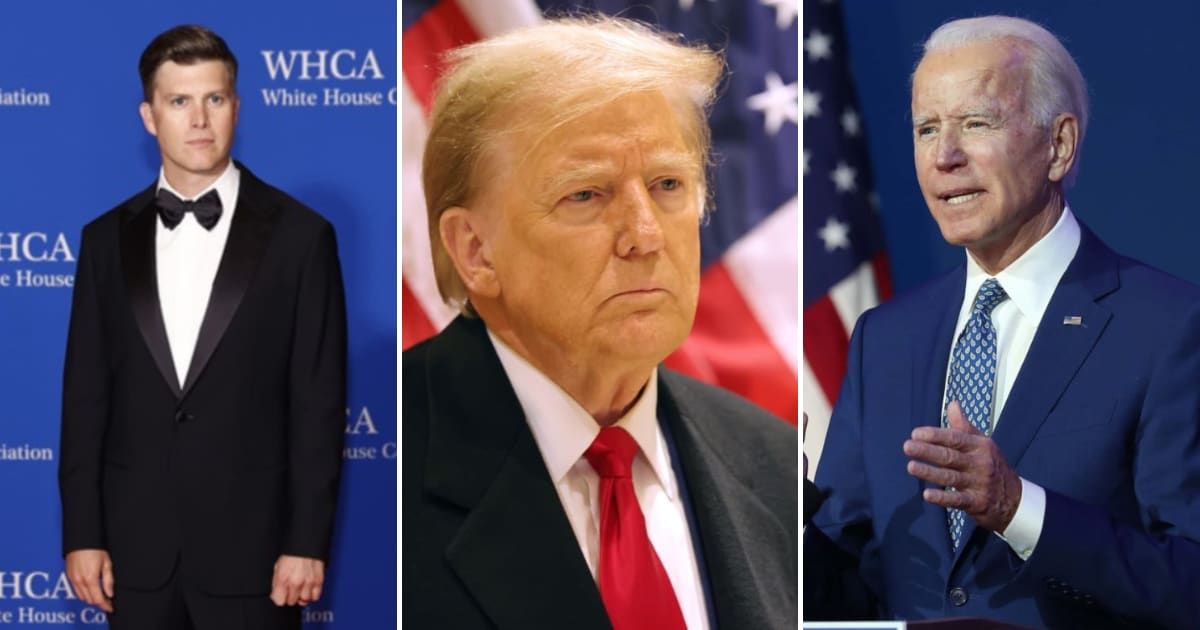 Colin Jost makes jokes about Donald Trump and Joe Biden at WHCA dinner (GettyImages)