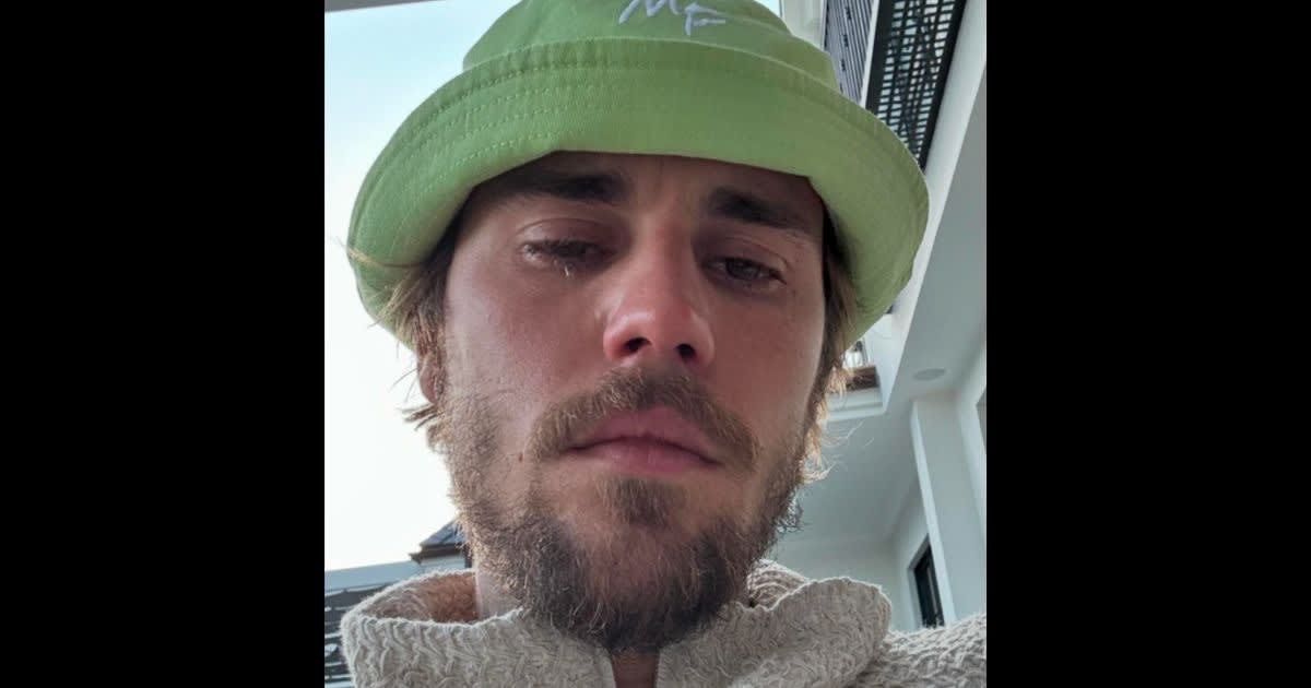 Justin Bieber's emotional Instagram post, featuring two tearful selfies, has sparked concern among fans (@justinbieber/Instagram)
