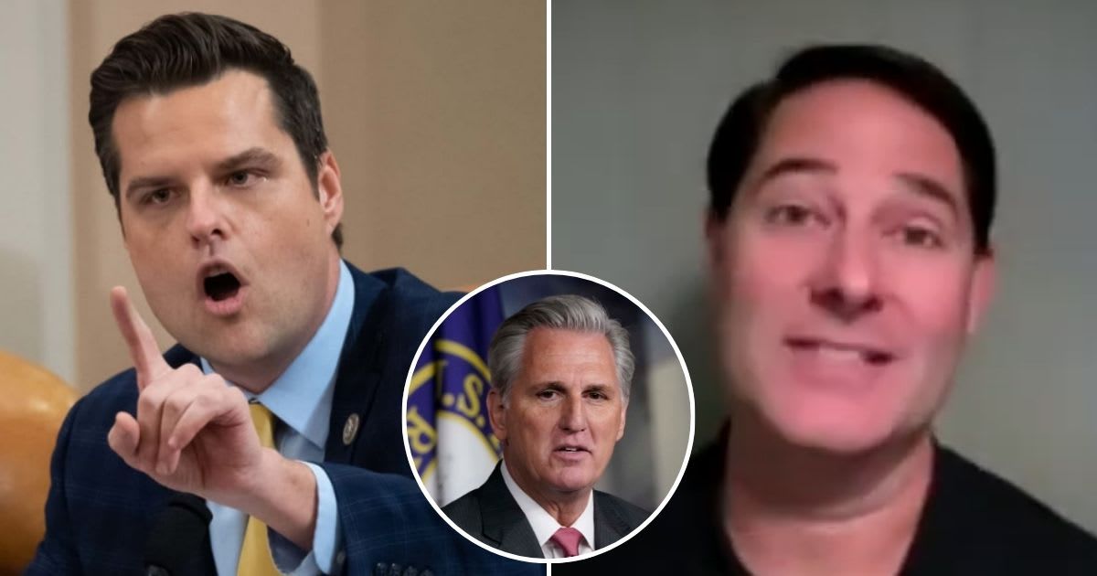 Rep Matt Gaetz accused his Florida GOP primary challenger, Aaron Dimmock, of being Rep Kevin McCarthy's 'puppet' (Getty Images, jayscherr/YouTube)