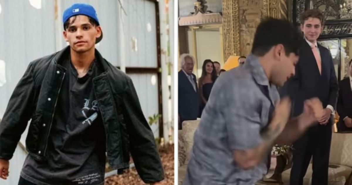 Barron Trump towered over everyone as he and his dad Donald Trump watched Ryan Garcia shadow box (@kingryan/Instagram)
