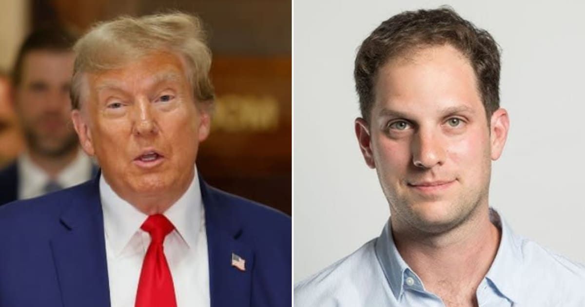 Donald Trump said that he would convince Russia to free Evan Gershkovich if re-elected in November (Getty Images, YouTube/National Press Club Live)