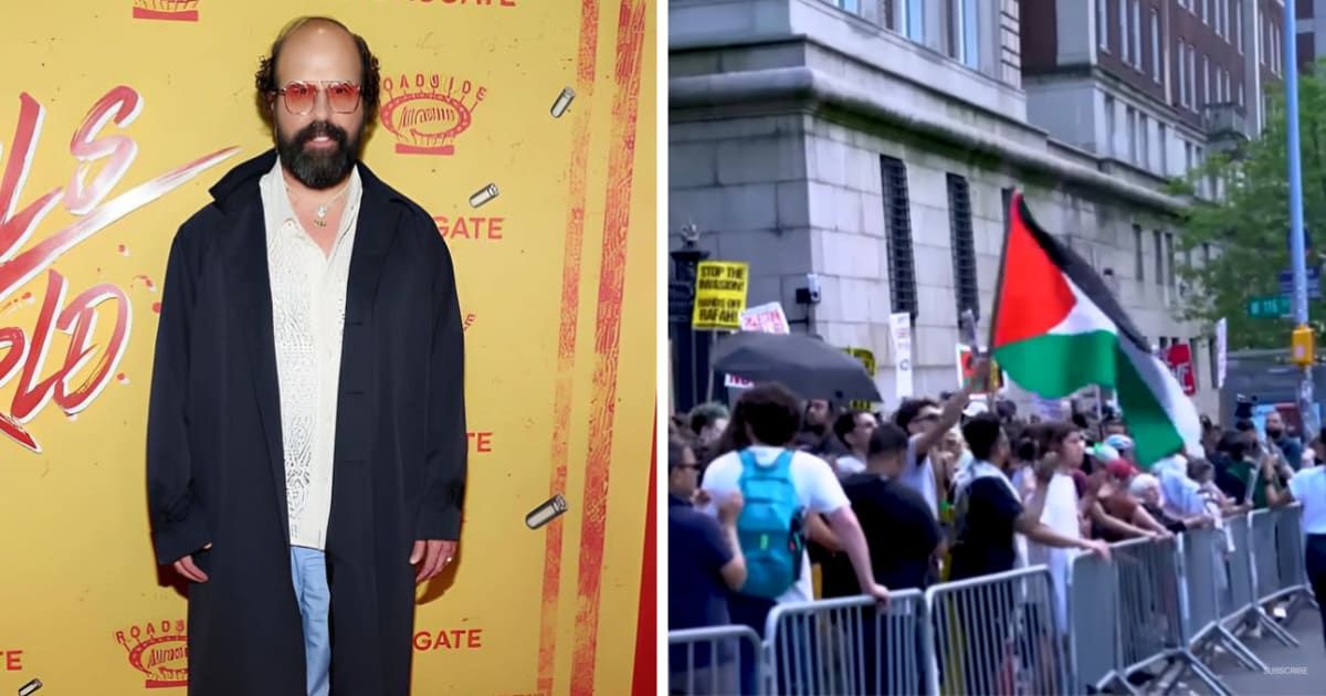 Brett Gelman said he believed students' freedom of speech should be protected but hate speech and violence should not be tolerated (Instagram/@brettgelman and YouTube/Democracy Now!)