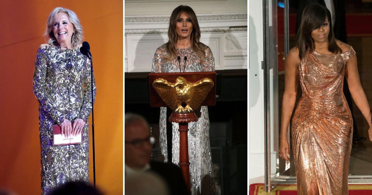 Jill Biden, Melania Trump, and Michelle Obama (Johnny Nunez/Getty Images for The Recording Academy, Alex Wong/Getty Images, Leigh Vogel/WireImage)