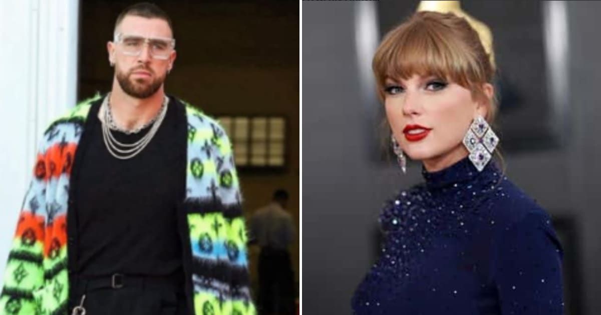 A lip reader claims Taylor Swift seemed visibly cringing as Travis Kelce took the stage at a charity event and sang 'Viva Las Vegas' for the crowd (Getty Images/ @killatrav/Instagram)