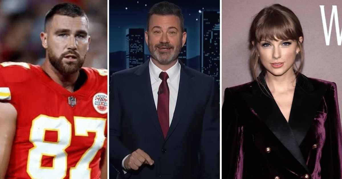 Jimmy Kimmel joked Travis Kelce was still a 'broke boyfriend' in comparison to Taylor Swift (Getty Images, Jimmy Kimmel Live/ YouTube)