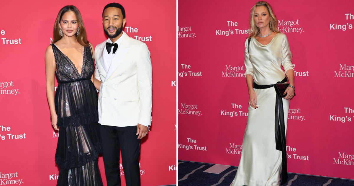 Chrissy Teigen with husband John Legend and Kate Moss at The King's Trust 2024 Global Gala in New York City (Photo by Theo Wargo/Getty Images and Gotham/FilmMagic)