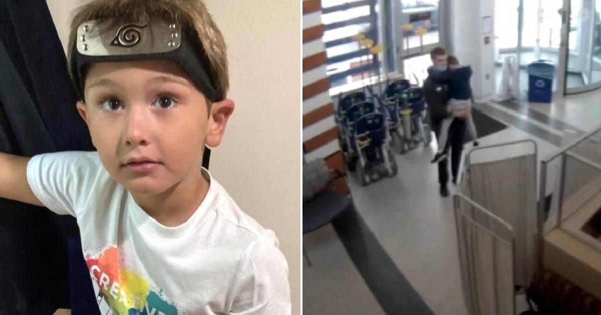 Christopher Gregor is seen carrying his son Corey Micciolo to hospital just an hour before boy's death (Handout, Court TV/ YouTube)