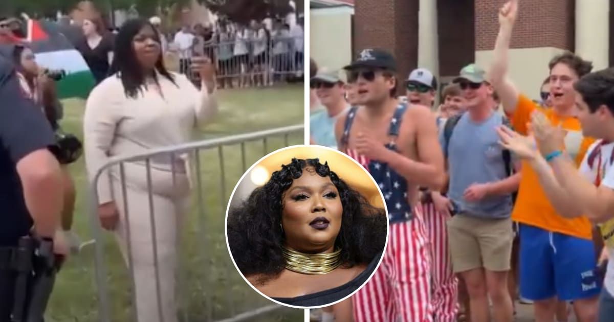 A group of White men insulted a Black woman's weight, likening her to singer 'Lizzo' during dueling protests at Ole Miss (@StaceyJSpiehler/X, Getty Images)