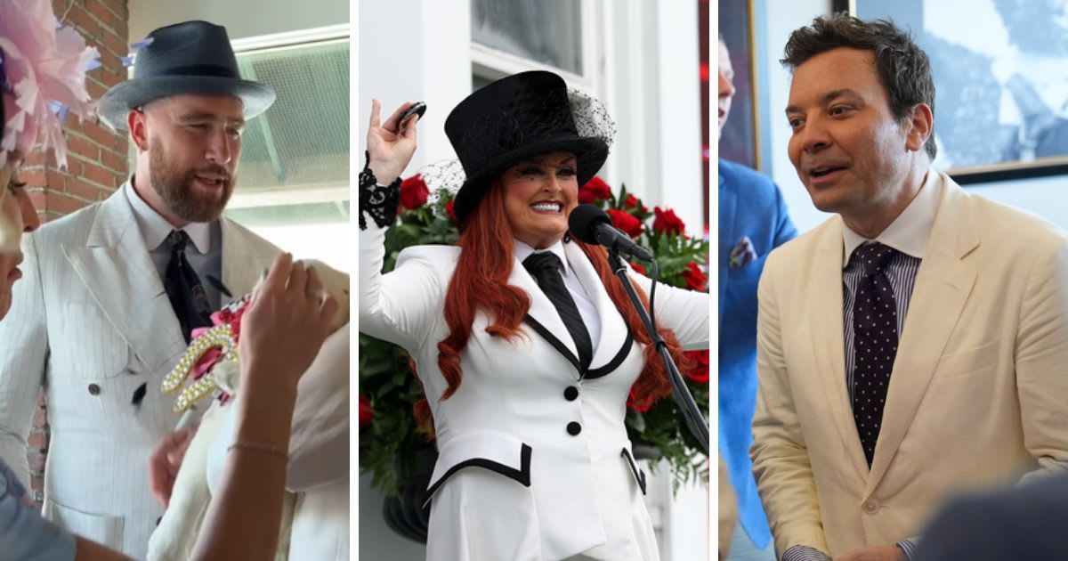 Travis Kelce, Wynonna Judd and Jimmy Fallon were spotted among the many celebrities at the 150th Kentucky Derby (Instagram/@jimmyfallon, Getty Images/Rob Carr and X/@GovAndyBeshear)