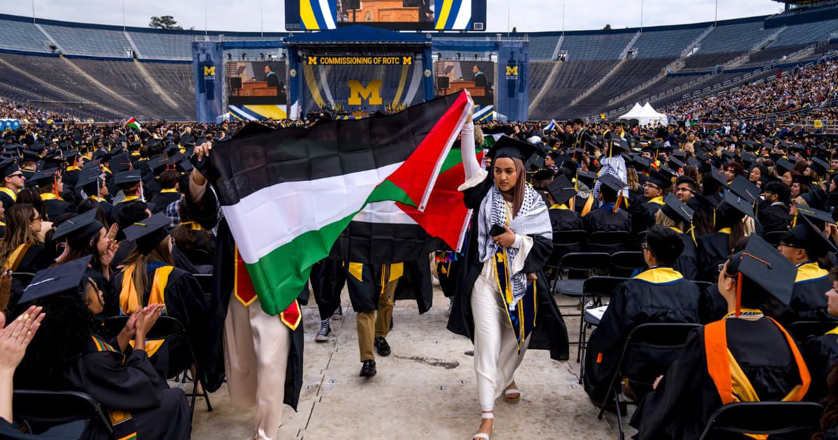Dozens of robe-clad pro-Palestinian student demonstrators disrupted the University of Michigan graduation ceremony (Nic Antaya/Getty Images)