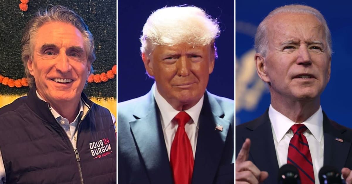 Governor Doug Burgum acknowledged that Donald Trump compared President Joe Biden's administration to the Nazi Gestapo (@DougBurgum/X, Getty Images)