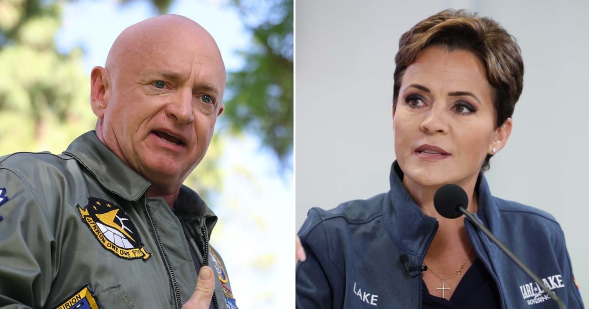 Democratic incumbent Senator Mark Kelly has issued a stern warning against the rhetoric of his Republican counterpart, Kari Lake (Getty Images)