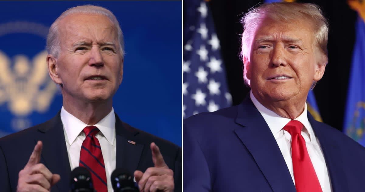 President Joe Biden joked about 'cutting' out Donald Trump from the 2024 election in November (Getty Images)