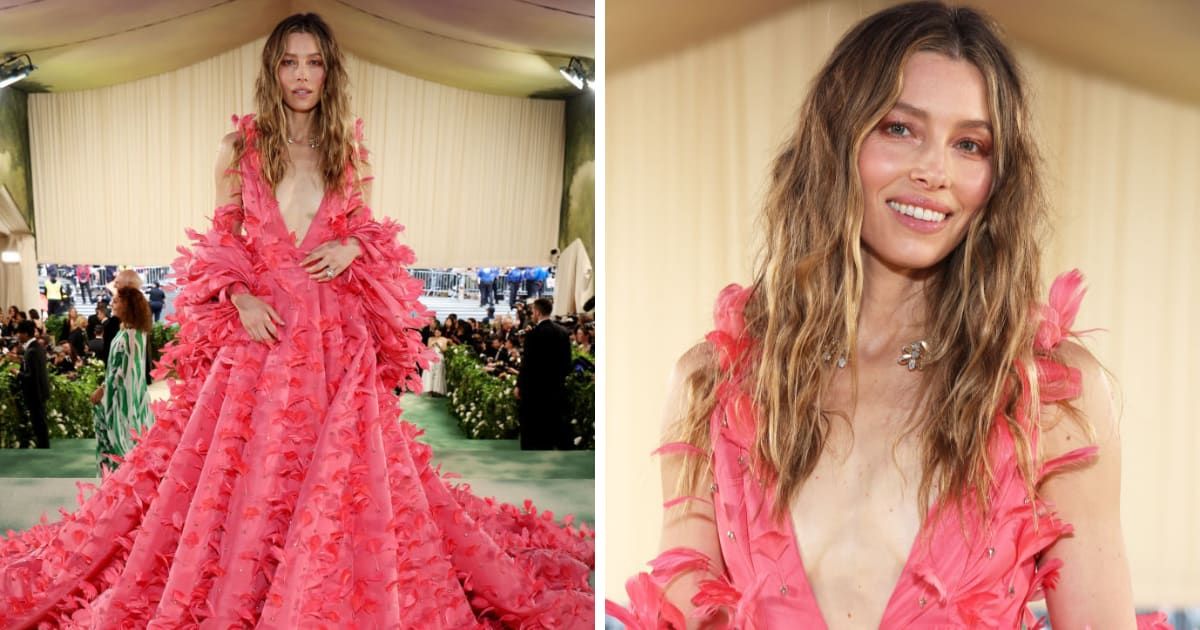 Jessica Biel stunned in a pink gown at the Met Gala (Getty Images)