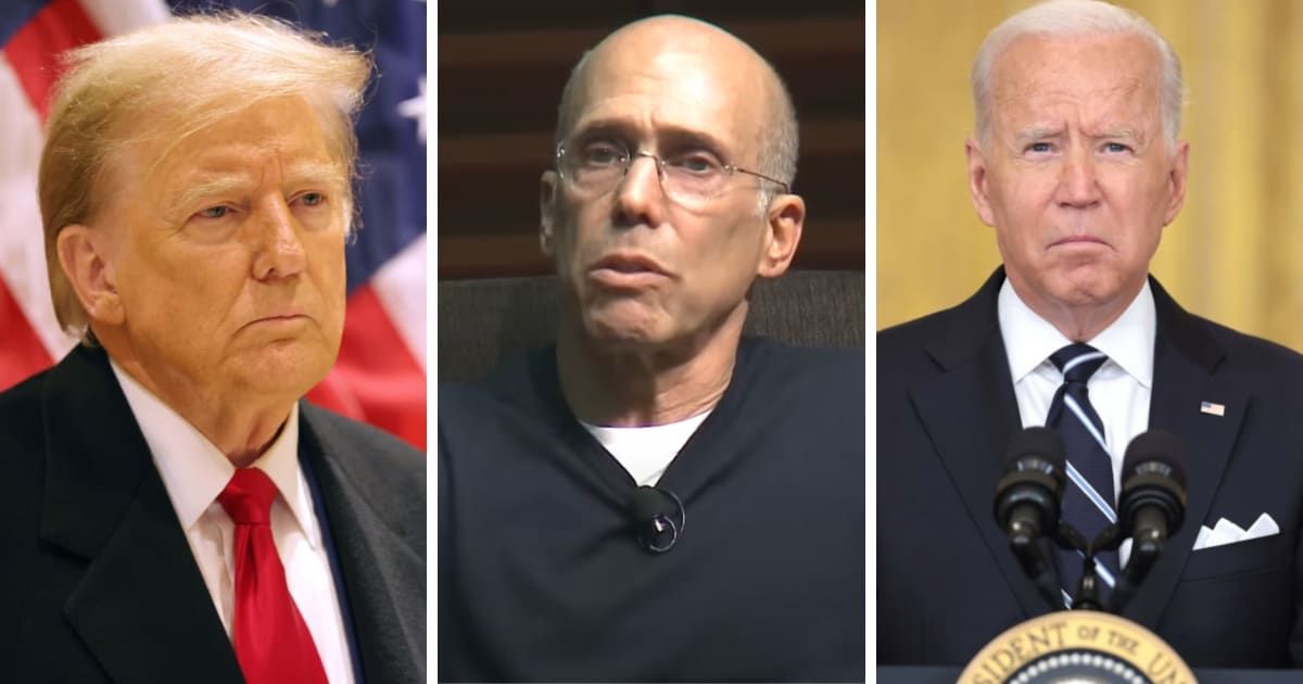 At a West Hollywood gathering, Katzenberg (M) painted Trump (L) as a 'colossal a**hole' while praising Biden (R) as 'decent' (Stanford/YouTube, Getty Images)