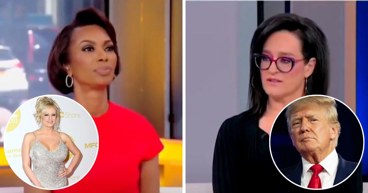 Fox News hosts Harris Faulkner and Lisa Kennedy Montgomery faced criticism for their dismissive remarks regarding Stormy Daniels' testimony in Donald Trump's hush money trial (Fox News/YouTube, Getty Images)