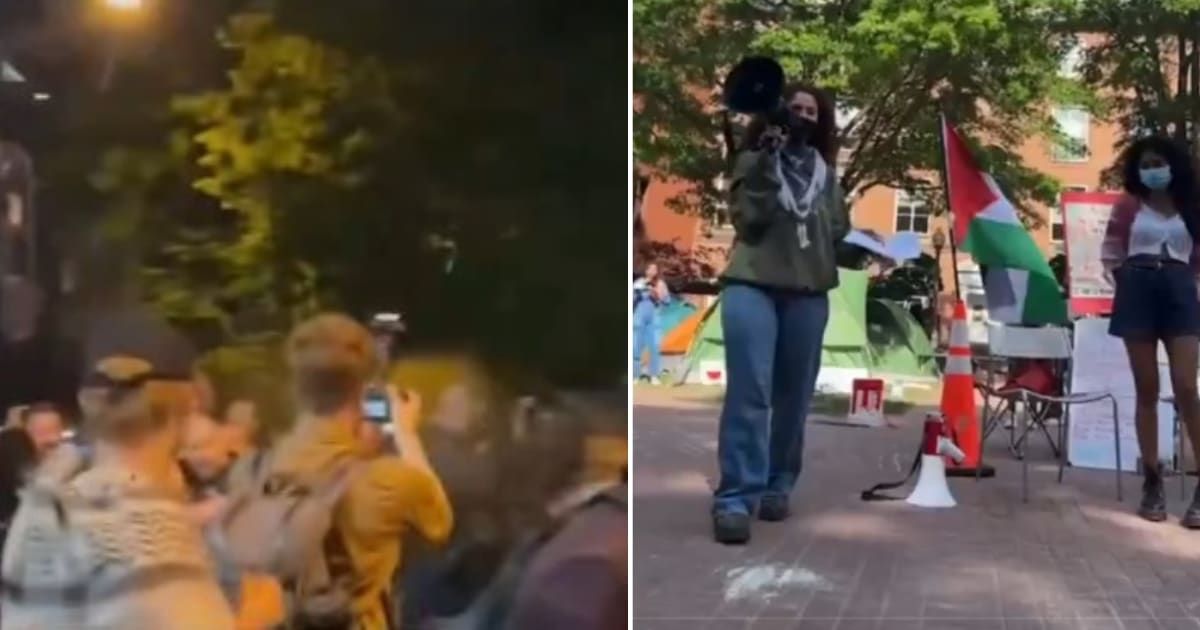 George Washington University video calling for the beheading of its administrator resurfaces as police rush to break encampments on Wednesday, May 8 (ABC/ Facebook Video, (@thestustustudio/X)