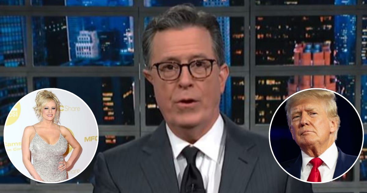 Stephen Colbert showcased his comedic prowess amidst the ongoing saga involving Donald Trump and Stormy Daniels (The Late Show with Stephen Colbert/Getty)