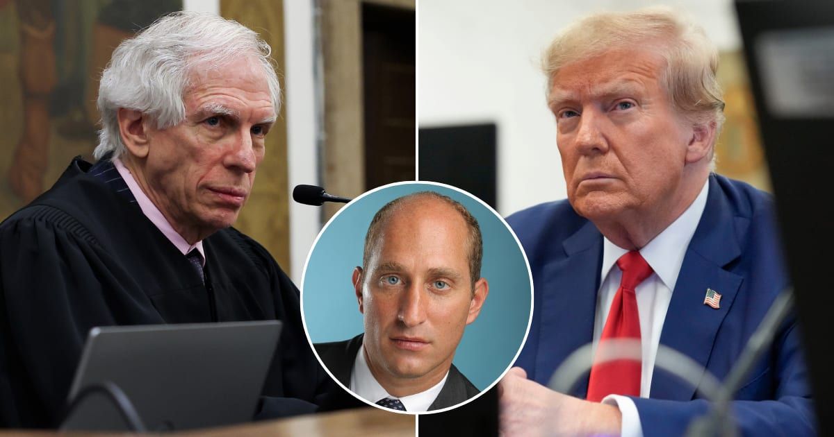 Judge Arthur Engoron allegedly received unsolicited advice from lawyer Adam Leitman Bailey (inset) prior to imposing a $454 million fine on Donald Trump (Getty Images)