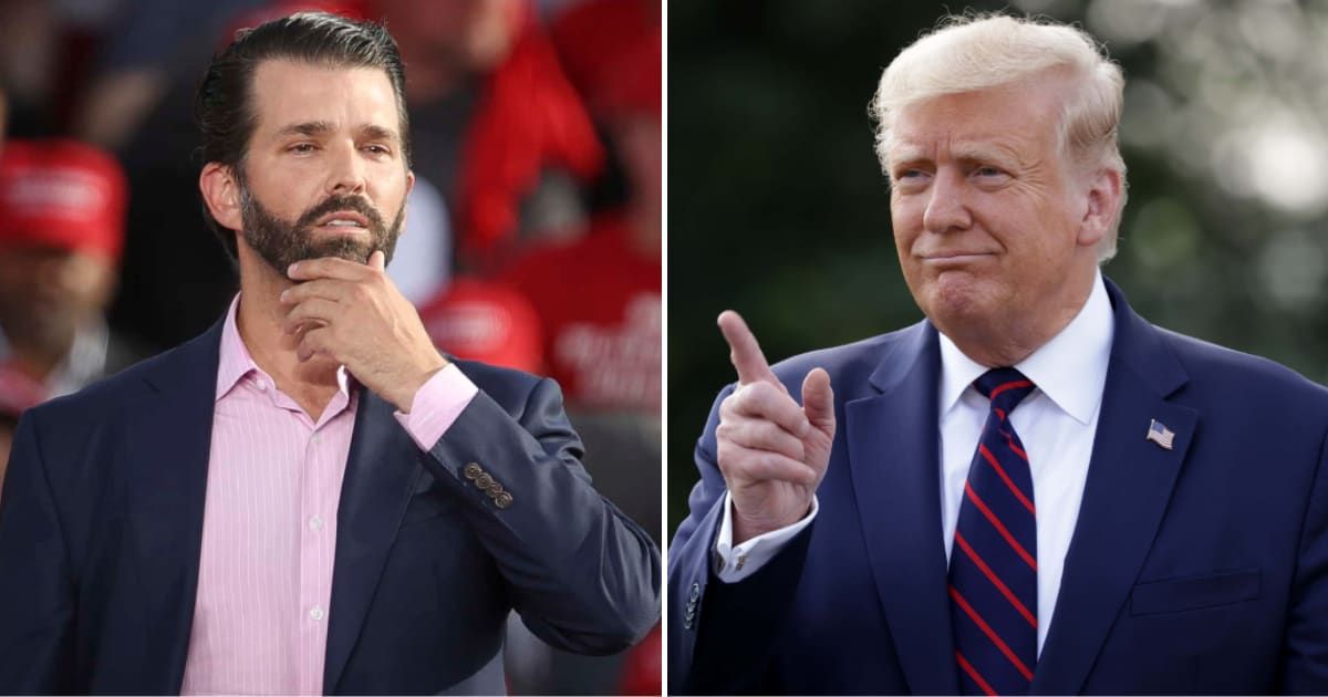 Donald Trump Jr implored his podcast listeners to chip in with a dollar each to help supplement former President Donald Trump's 2024 campaign funds (Getty Images)