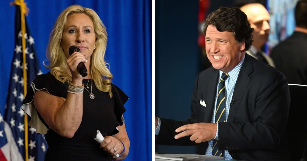 Marjorie Taylor Greene made a series of strange claims about Fox News and ousted host Tucker Carlson (Getty Images)