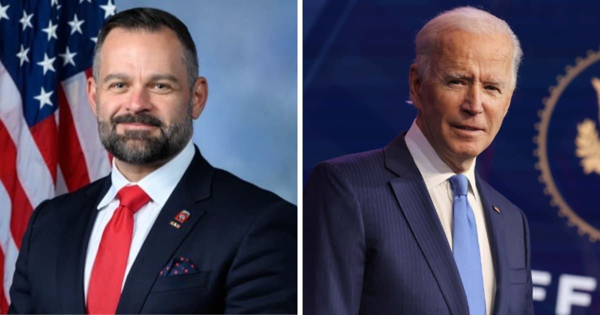 Rep Cory Mills formally filed articles of impeachment against President Joe Biden recently (@RepMillsPress/X and Getty Images)
