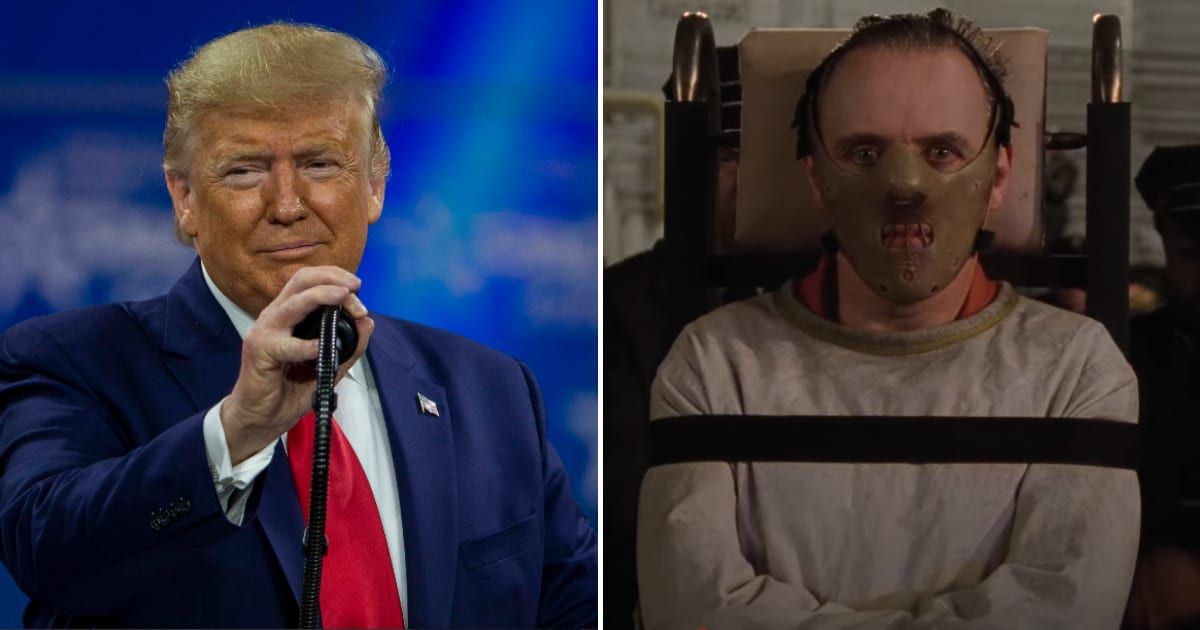 Former President Donald Trump surprised his ever-ardent supporters when he praised a fictional cannibal as 'great' at a rally in New Jersey(Getty Images, MGM/YouTube)