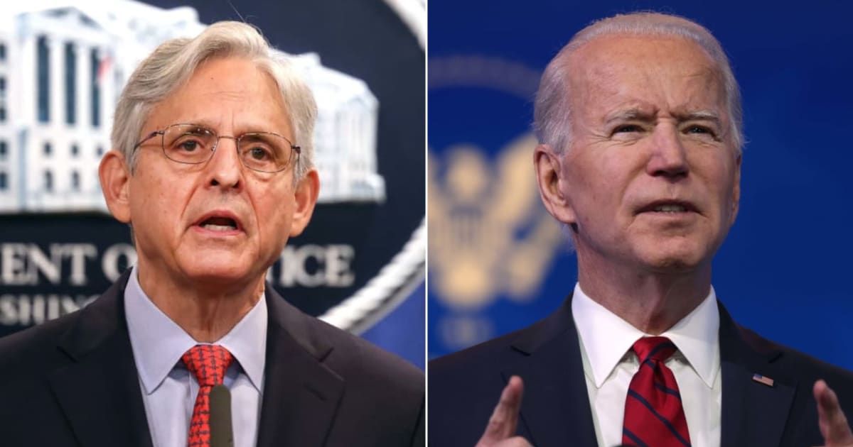AG Merrick Garland (left) will face two contempt of Congress charges for failing to provide audio of Biden's special counsel interview (Getty Images)