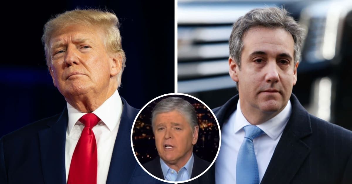 Fox News host Sean Hannity shredded Michael Cohen's testimony in Donald Trump's New York hush money trial (@foxnews/YouTube, Getty Images)
