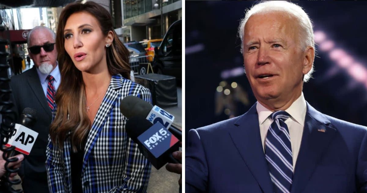 (L-R) In the caption accompanying the viral golfing video, Alina Habba took a dig at Joe Biden (Getty Images)