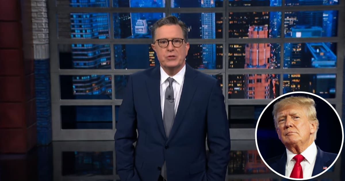 Stephen Colbert shared his birthday wish was to have Donald Trump on trial on the May 13 episode of the 'Late Night Show' (Screengrab/@ColbertLateShow/Youtube, Getty Images)