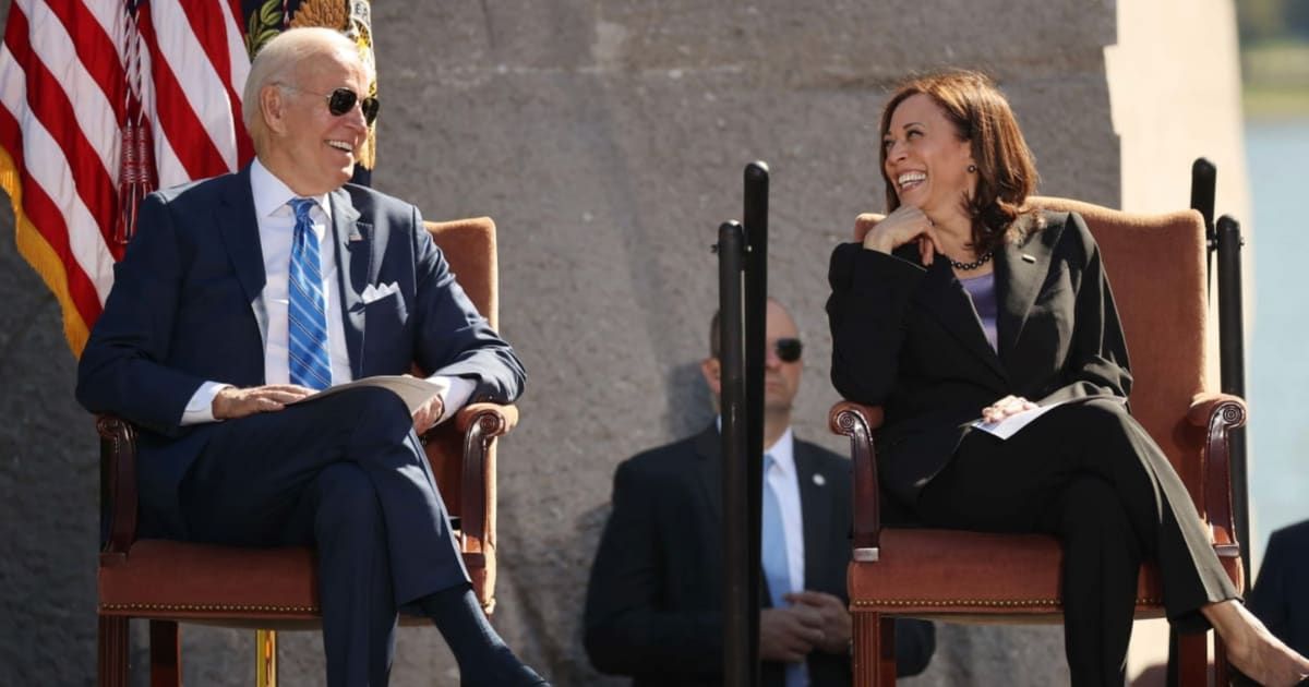 President Joe Biden jokingly declared that he works for Vice President Kamala Harris because she's 'smarter' than him during an event at the White House (Getty Images)