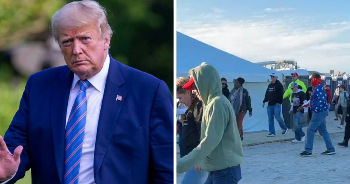 The viral footage depicted a mass exodus from the beach venue as Donald Trump carried on with his speech (Getty Images, Walter Masterson/X)