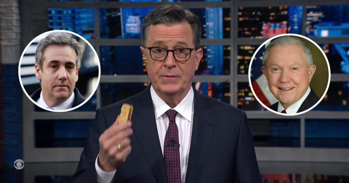 Stephen Colbert revived 'Keebler Elf' Jeff Sessions after Michael Cohen brings him up in his testimony twice  (@ColbertLateShow/Youtube; Getty Images; United States Department of Justice)