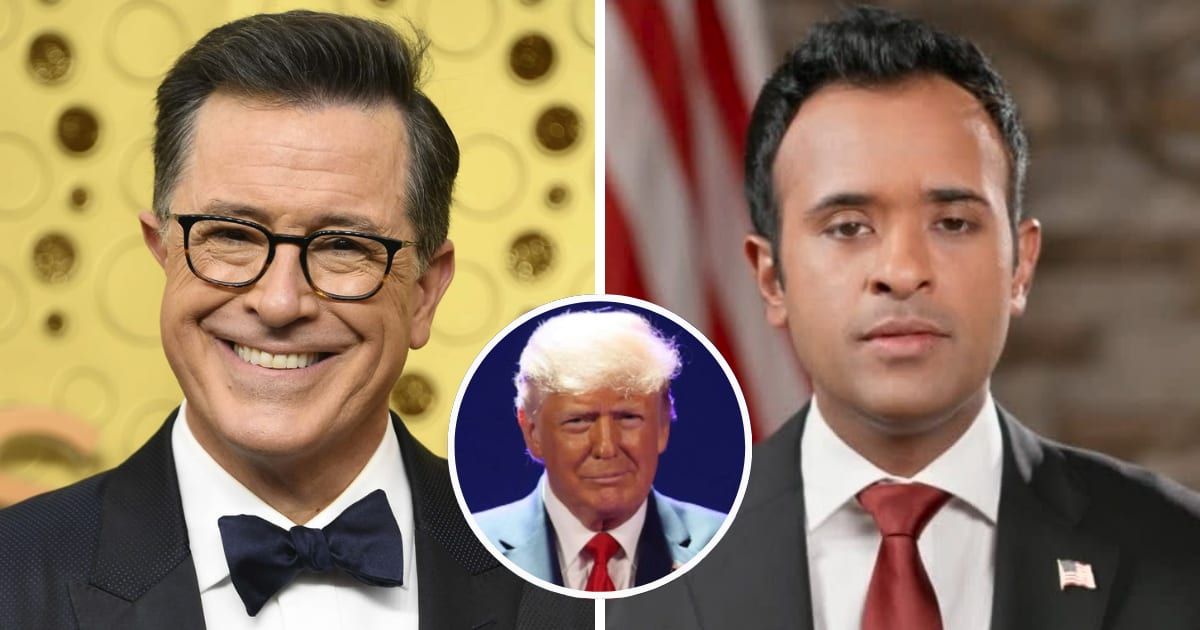 Stephen Colbert mocked a peculiar slip-of-the-tongue from Vivek Ramaswamy, who is now reportedly supporting Donald Trump (Getty Images)