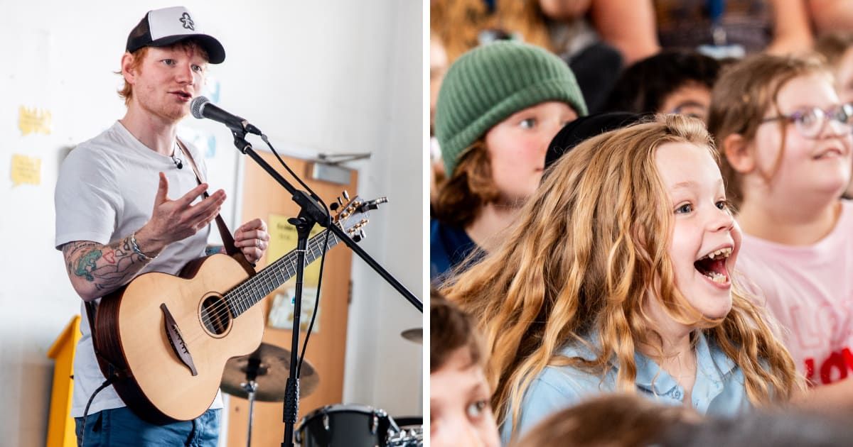 Ed Sheeran performed for primary school students during his surprise visit (@createmusicUK/X)