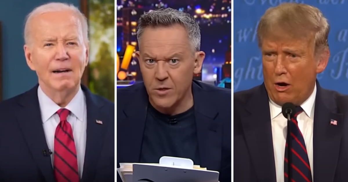 Greg Gutfeld criticized Joe Biden’s 13-second video challenging Donald Trump to debate (Screenshots/Fox News) 