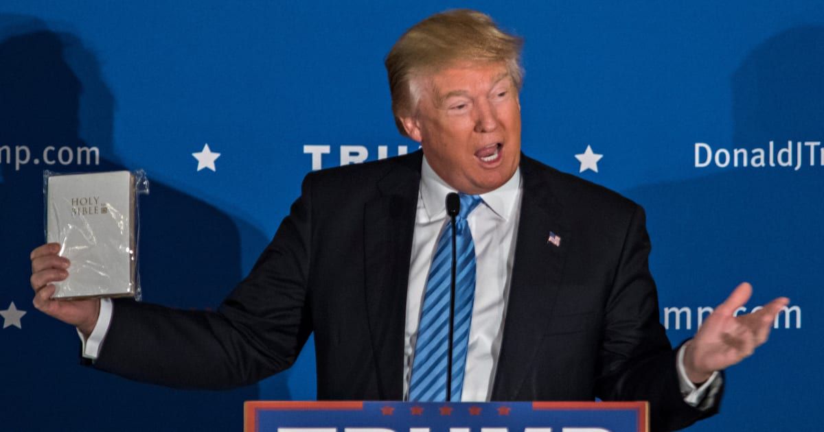 Multiple video reviews revealed that Donald Trump's God Bless The USA Bible is missing all amendments after the initial Bill of Rights (Rick Friedman/Getty Images)