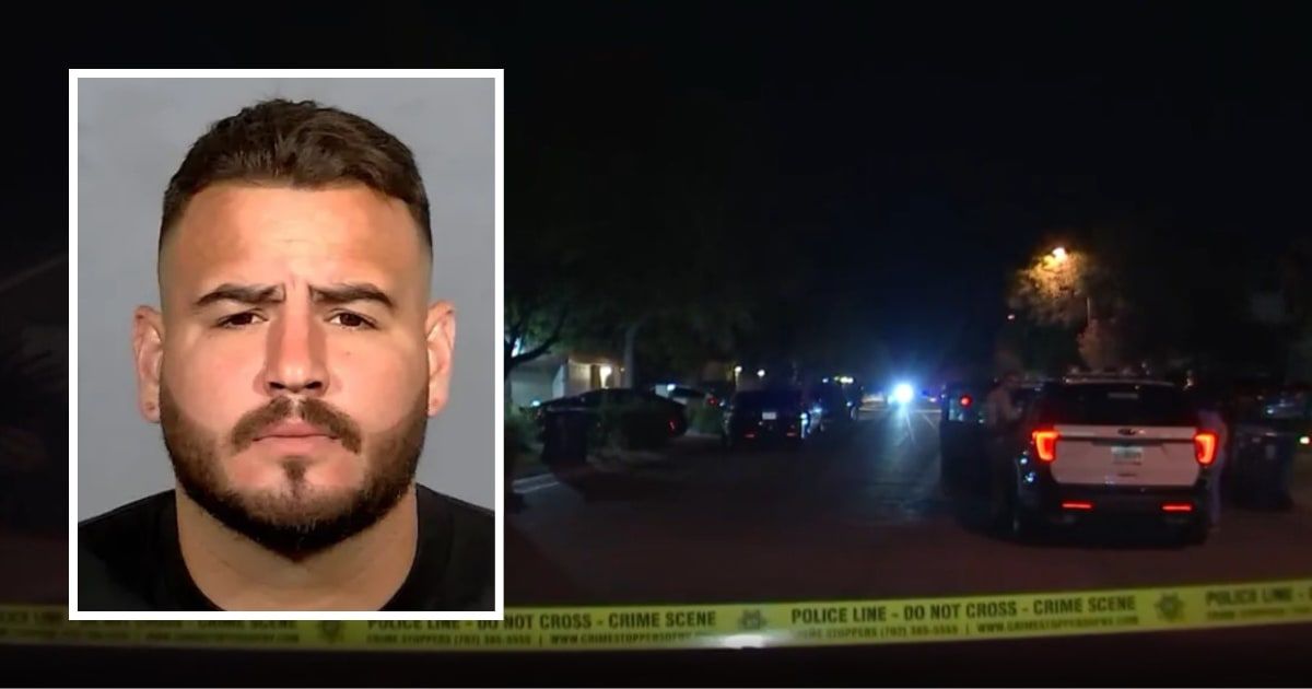 Eddi Moreno Jr is facing charges of open murder for fatally shooting his neighbor (Las Vegas Metropolitan Police Department, KVVU/ Screenshot)