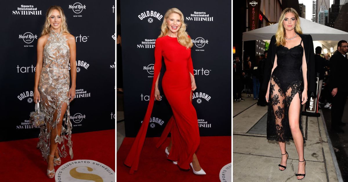 (L-R) Brittany Mahomes, Christie Brinkley and Kate Upton at the 2024 SI Swimsuit Issue launch party (Taylor Hill/WireImage, Raymond Hall/GC Images)