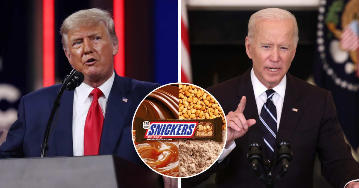 Donald Trump brings up Snickers bars while criticizing Joe Biden's management of inflation (Getty Images, snickers.com)