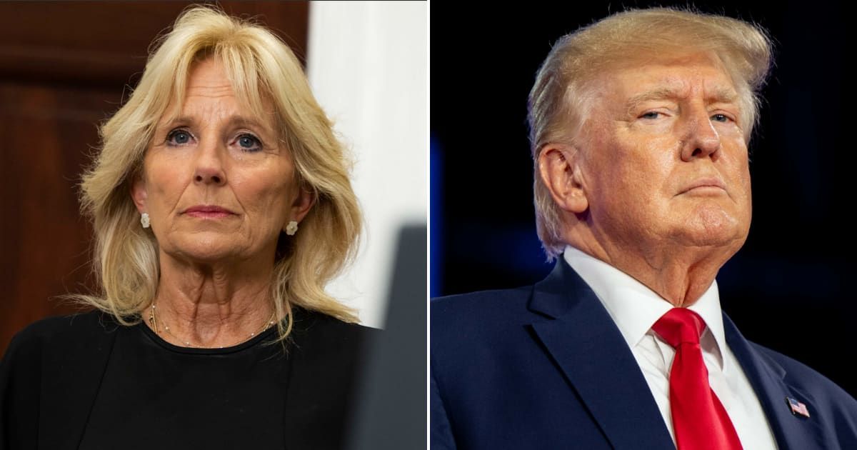 Jill Biden said that a return to Donald Trump’s leadership would result in 'chaos and division' during a speech on Saturday, May 18 (Getty Images)
